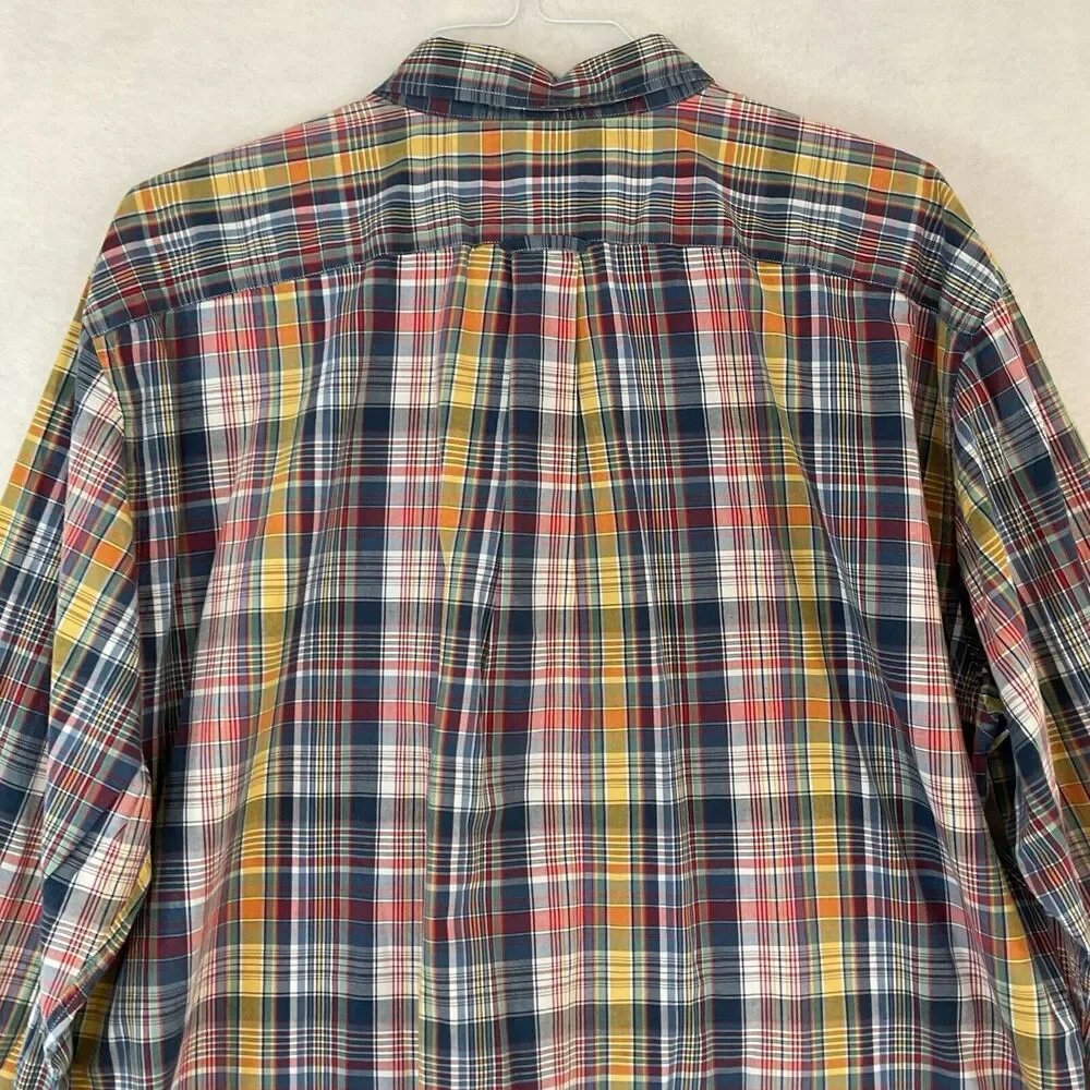 Nautica Shirt Mens XL Blue Yellow Plaid Button Up Down Long Sleeve Casual Cotton